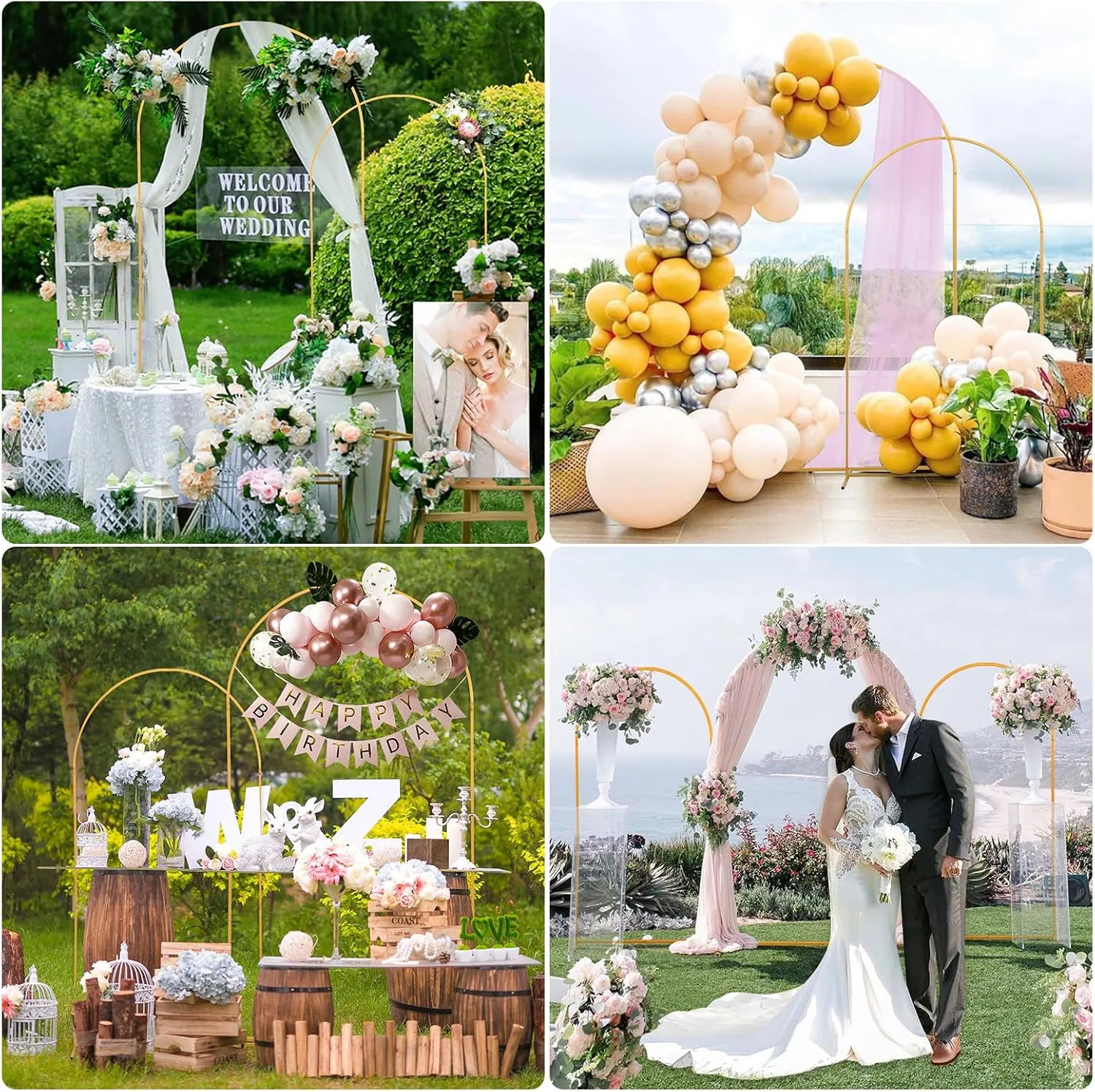Metal Arch Backdrop Stand Set of 2 With Cover, (7.2FT 6FT) Gold Wedding Arch Stand Balloon Arched Frame for Birthday Party Baby Shower Graduation Ceremony Decoration