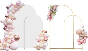 Metal Arch Backdrop Stand Set of 2 With Cover, (7.2FT 6FT) Gold Wedding Arch Stand Balloon Arched Frame for Birthday Party Baby Shower Graduation Ceremony Decoration
