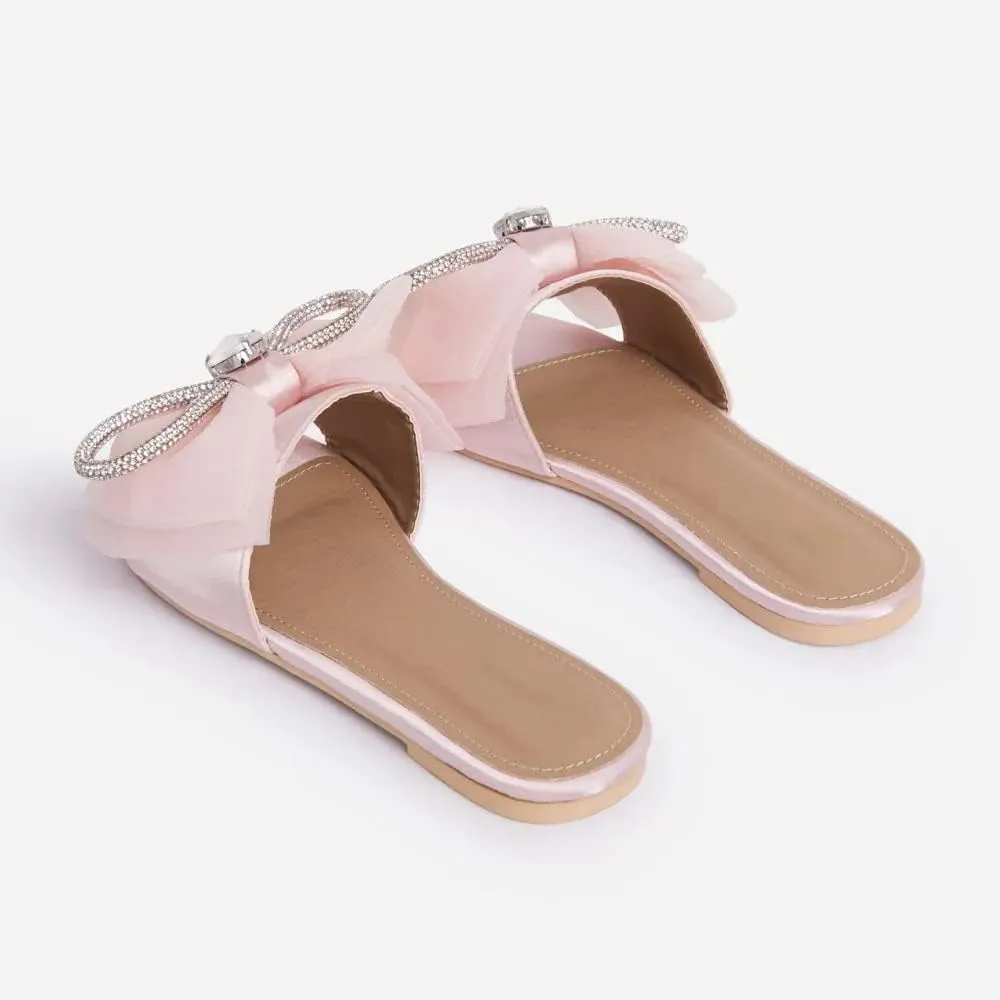 MissHeel Tulle Bow Flat Sandals with Rhinestone