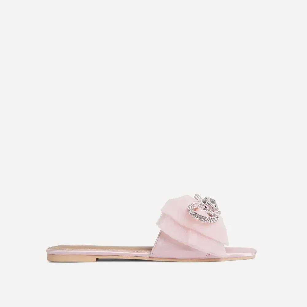 MissHeel Tulle Bow Flat Sandals with Rhinestone