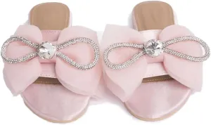 MissHeel Tulle Bow Flat Sandals with Rhinestone