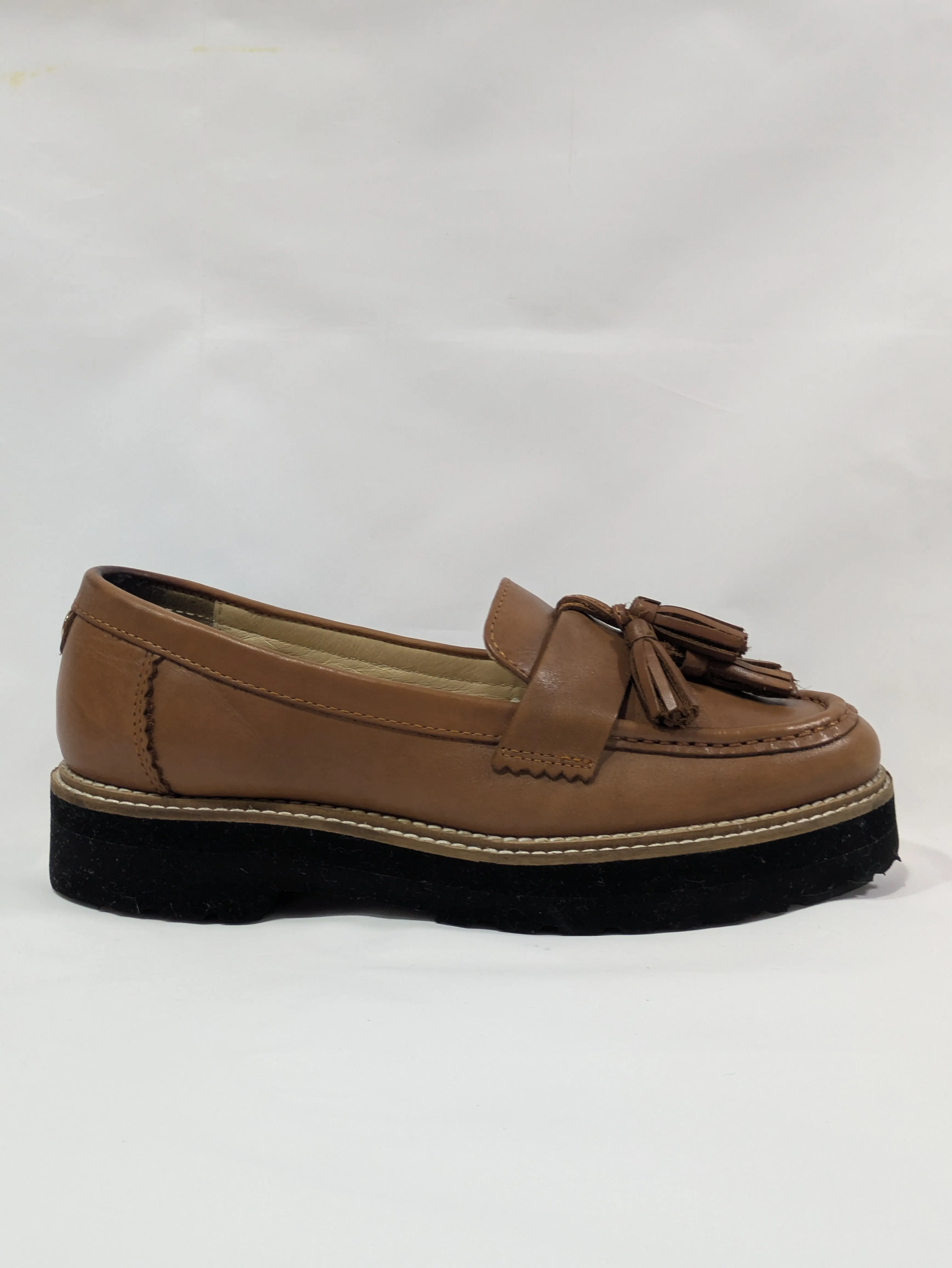 Moda In Pelle Elvite Chunky Sole Tassel Loafers – Tan Leather Size: UK 5 / EU 38 / US 7