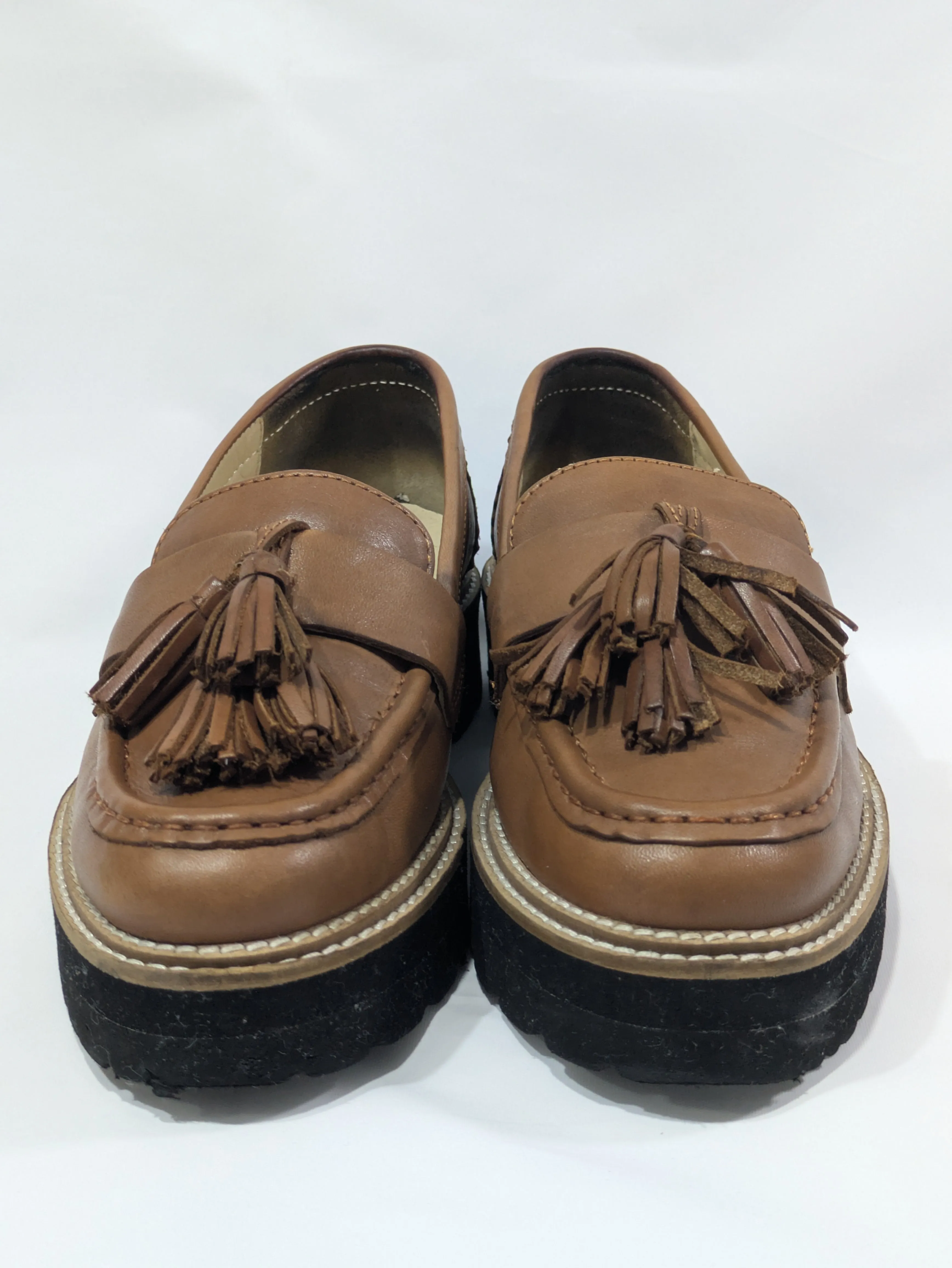 Moda In Pelle Elvite Chunky Sole Tassel Loafers – Tan Leather Size: UK 5 / EU 38 / US 7