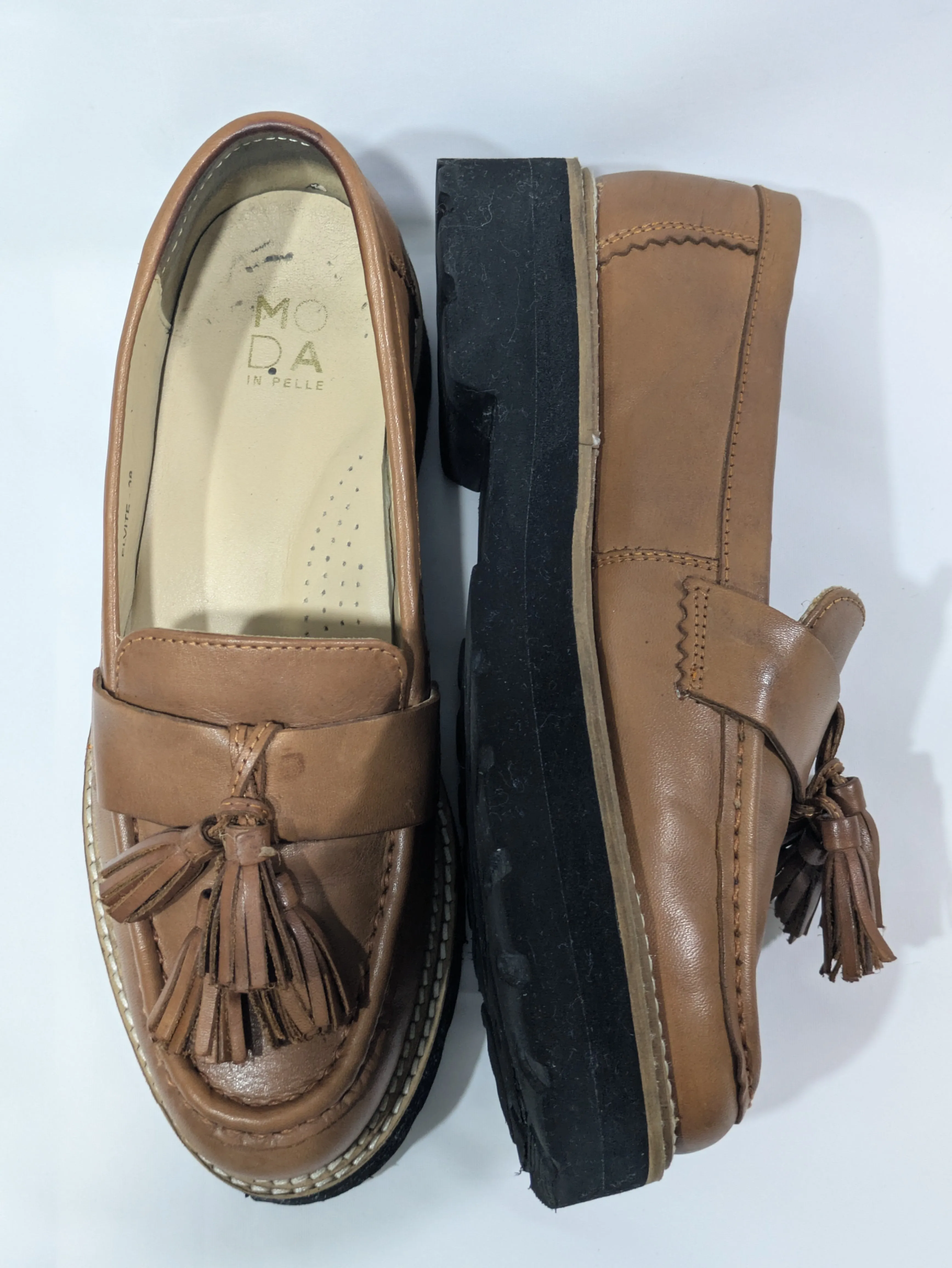 Moda In Pelle Elvite Chunky Sole Tassel Loafers – Tan Leather Size: UK 5 / EU 38 / US 7