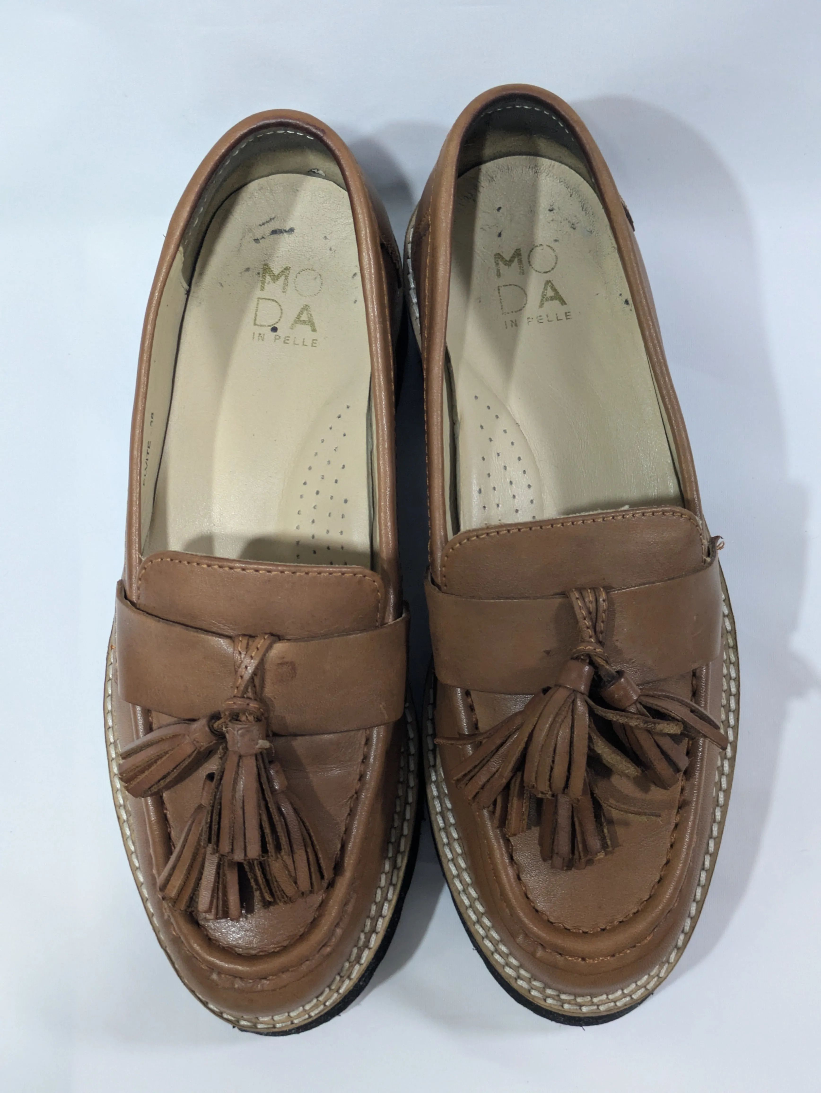 Moda In Pelle Elvite Chunky Sole Tassel Loafers – Tan Leather Size: UK 5 / EU 38 / US 7