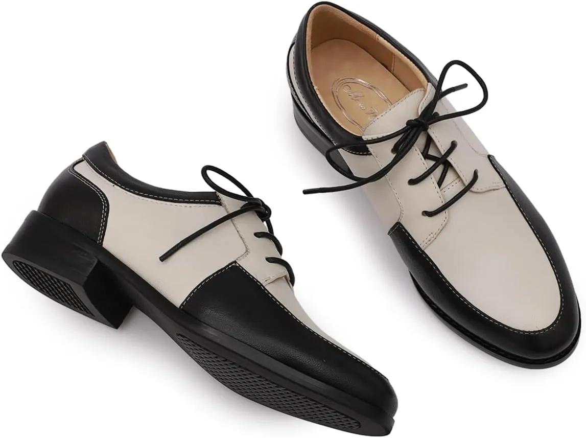 Mona flying Womens Handmade Dress Oxfords Derby Comfortable Lace up Leather Flat Office Work Shoes for Ladies
