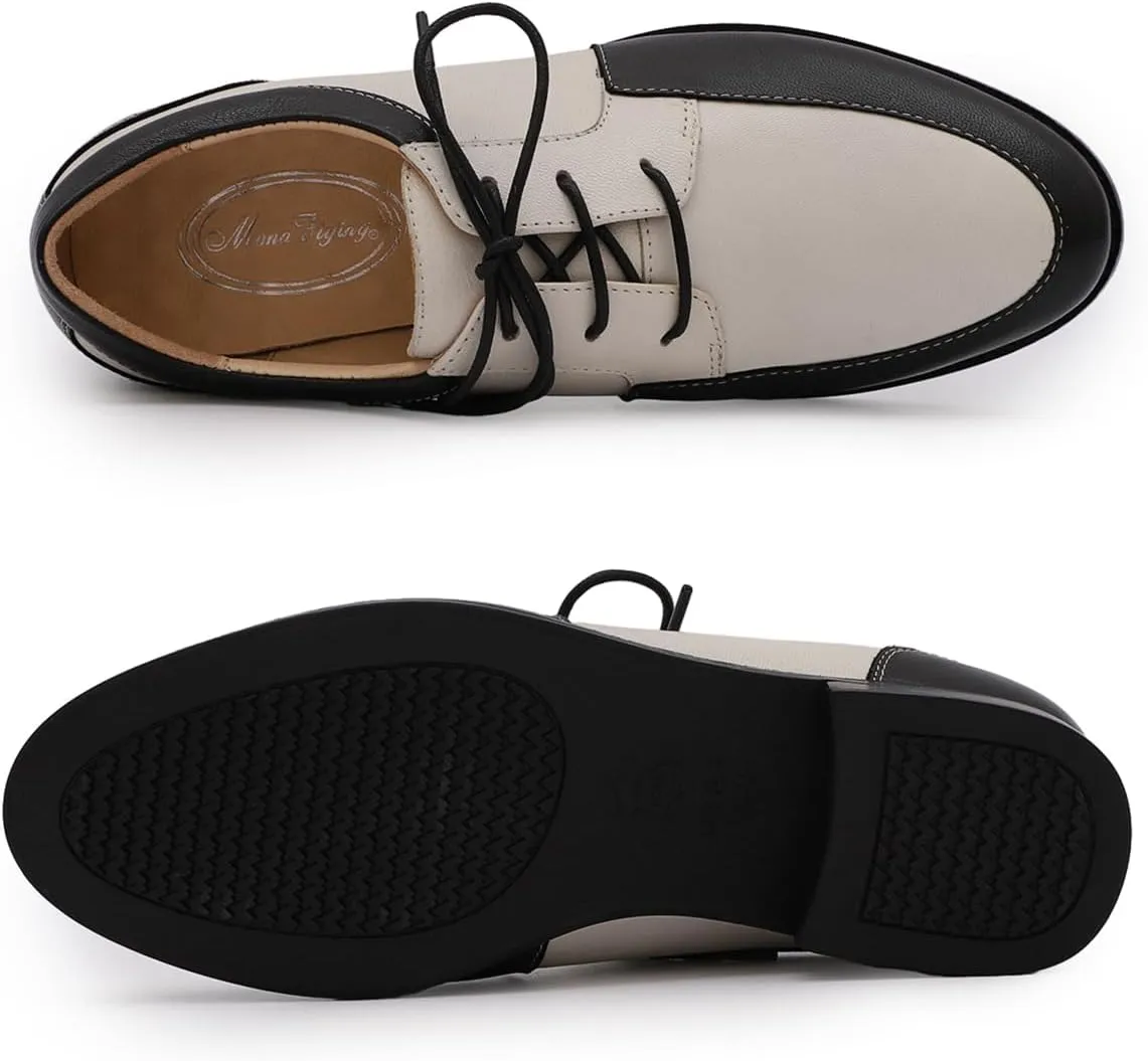 Mona flying Womens Handmade Dress Oxfords Derby Comfortable Lace up Leather Flat Office Work Shoes for Ladies