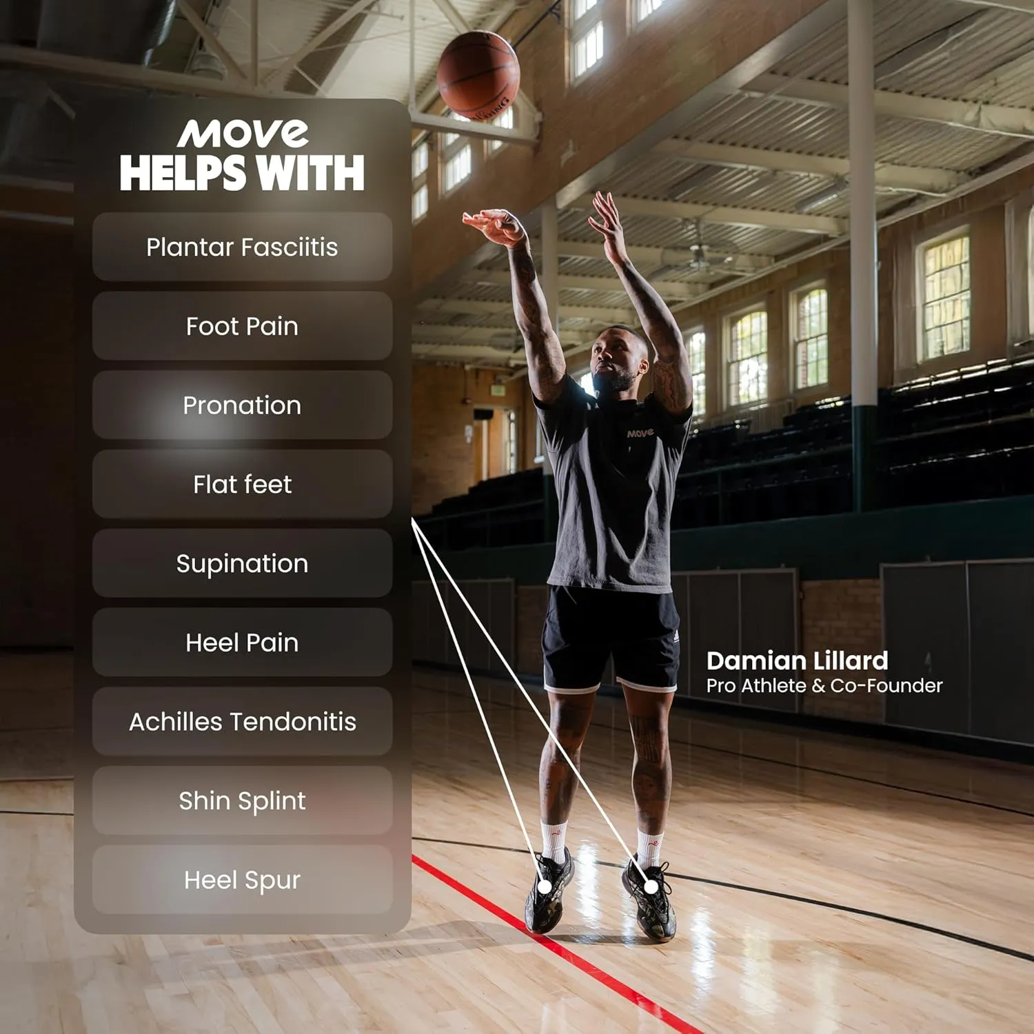 MOVE Game Day Pro- Ultimate Performance Sports Insoles for Basketball, Volleyball, Football, Tennis, Athletics, Baseball, Running, and Active Lifestyle. Extra Shock Absorption (M 4-4.5/WM 5.5-6)