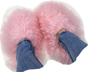 MSS1 Real Mongolian Sheep Fur Slippers Closed Toe For Women Girls Furry Big Fluffy Outdoor Beach Flat Luxury Slides Sliders With Tibetan Fur Long Curly Hair (8, Pink)