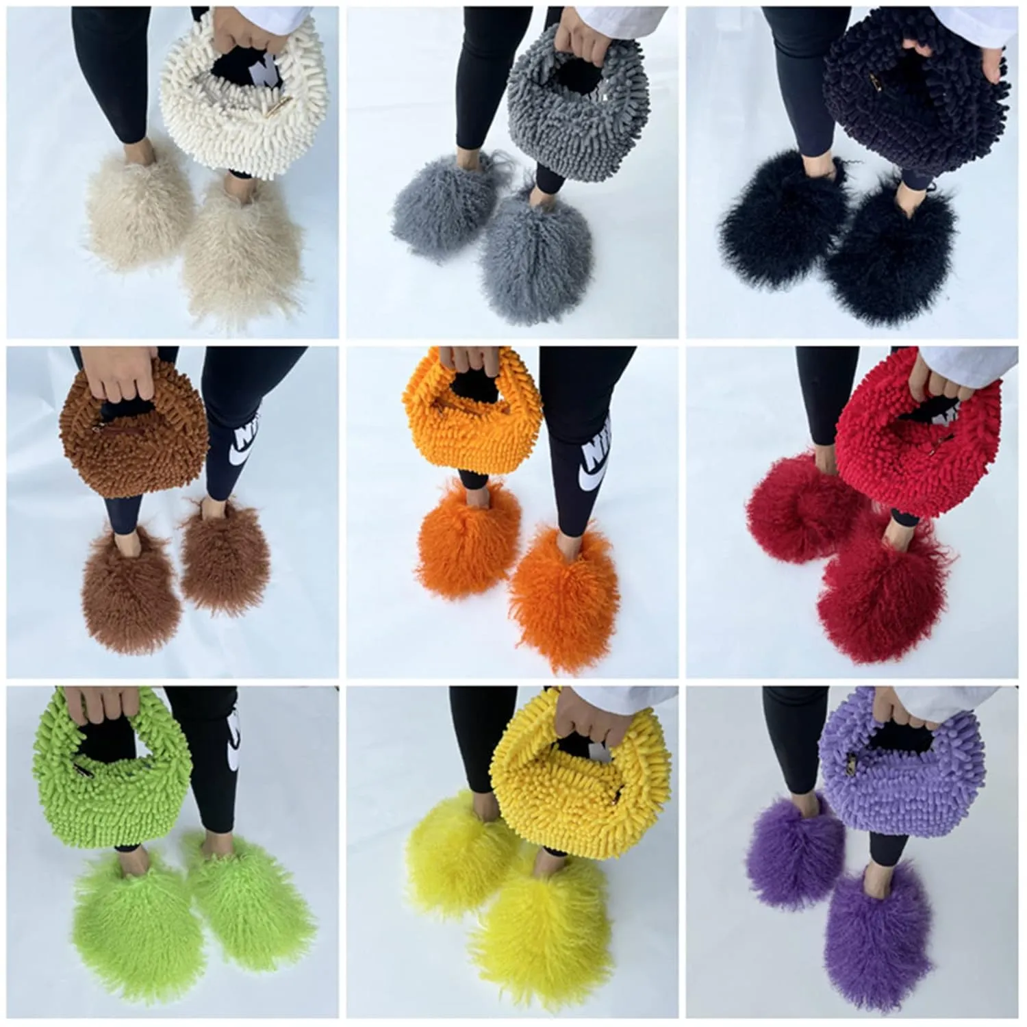 MSS1 Real Mongolian Sheep Fur Slippers Closed Toe For Women Girls Furry Big Fluffy Outdoor Beach Flat Luxury Slides Sliders With Tibetan Fur Long Curly Hair (8, Pink)