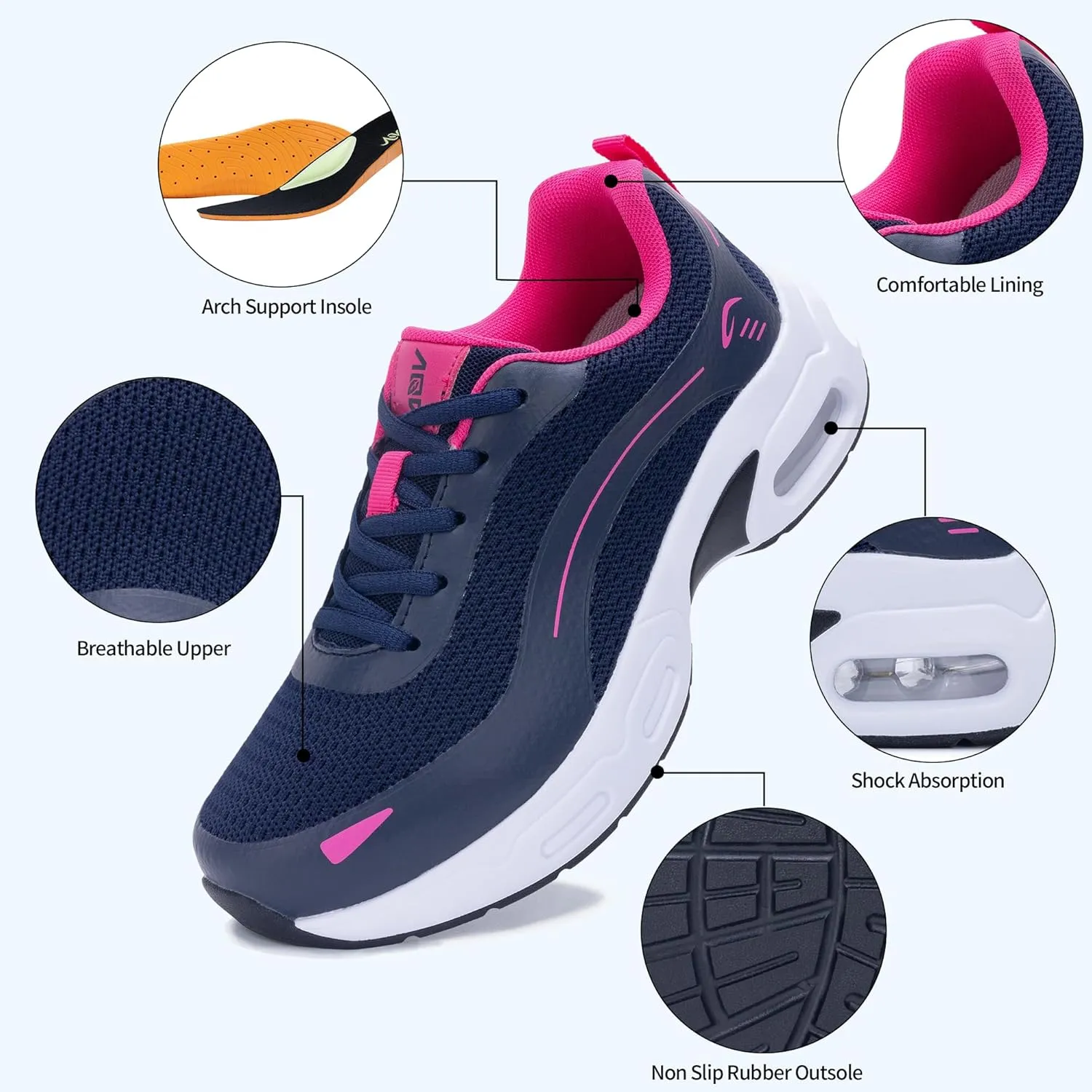N BESUNEW Womens Walking Shoes for Plantar Fasciitis Arch Support Orthotic Tennis Sneakers Athletic Running Shoes US 6.5-11
