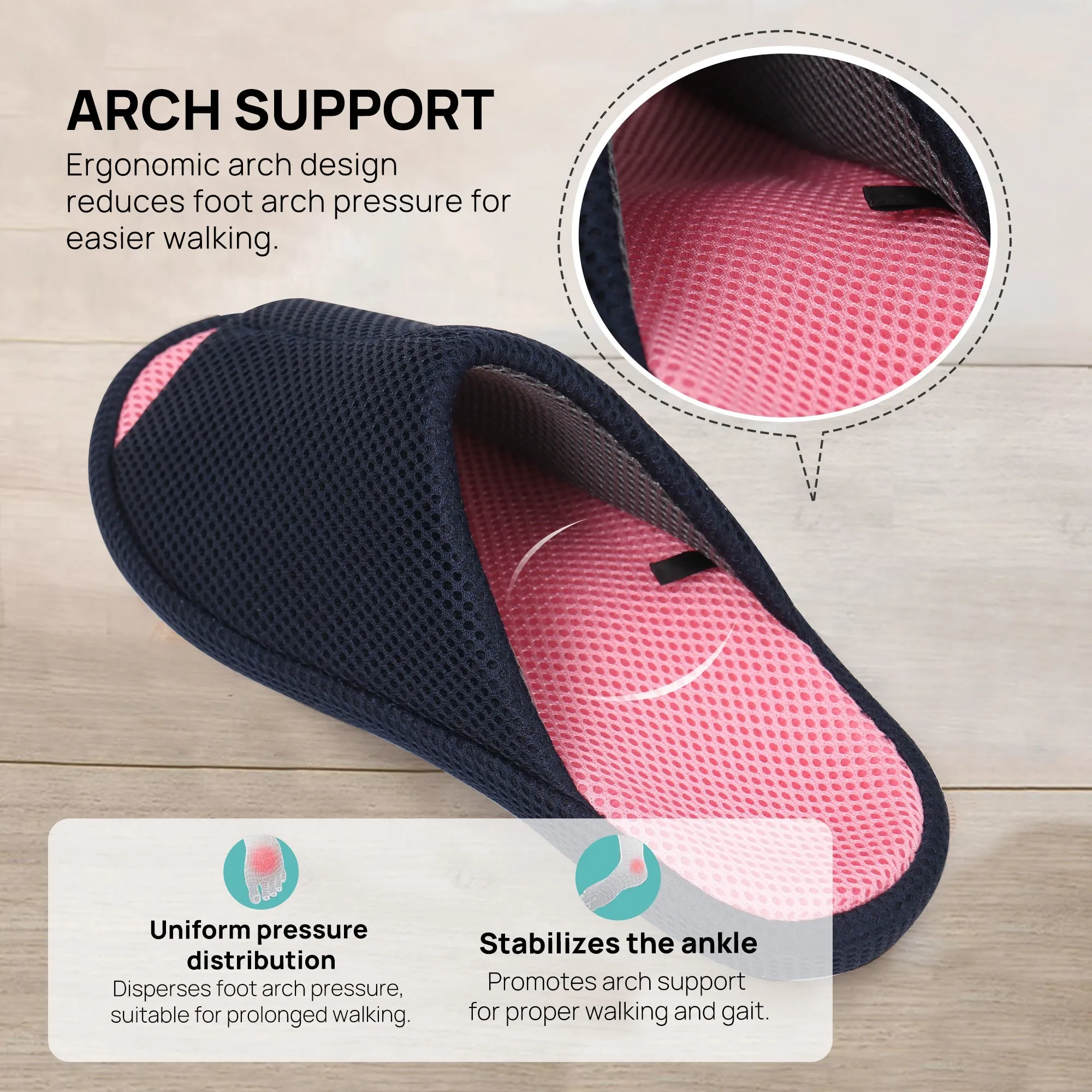 Navy Slipper Arch Support-Kara