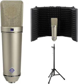 Neumann U 87 Ai Condenser Microphone (Nickel) Bundle with Reflection Filter & Tripod Mic Stand