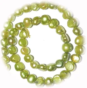 New Green 8mm Flat-Sided Potato Cultured Freshwater Pearl Gemstone Beads 14" for DIY Crafts and Jewelry Making TRE-4358HUNTTT