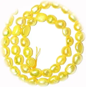 New Yellow 7mm - 8mm Flat Baroque Cultured Freshwater Pearl Gemstone Beads for DIY Crafts and Jewelry Making TRE-4118HUNTTT