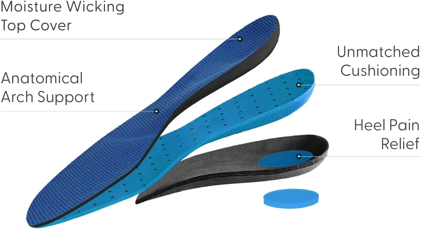 Orthofeet Arch Support Orthotic Inserts for Men Plantar Fasciitis Heel PainRelief Insoles Biosole-Gel Sport, Size 10