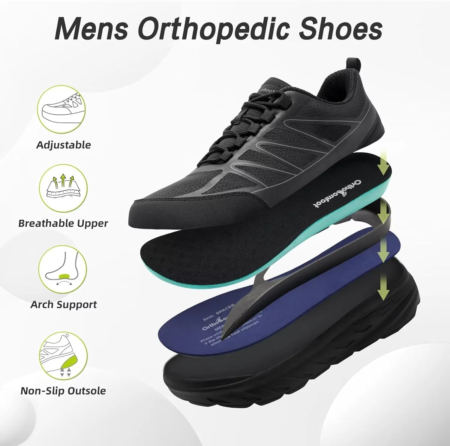 Orthopedic Shoes for Men Diabetic Wide: Comfortable Casual Arch Support Plantar Fasciitis Fashion Sneakers, Work Tennis Orthotic High Arch Swollen Feet Walking Shoes for Foot Heel Pain