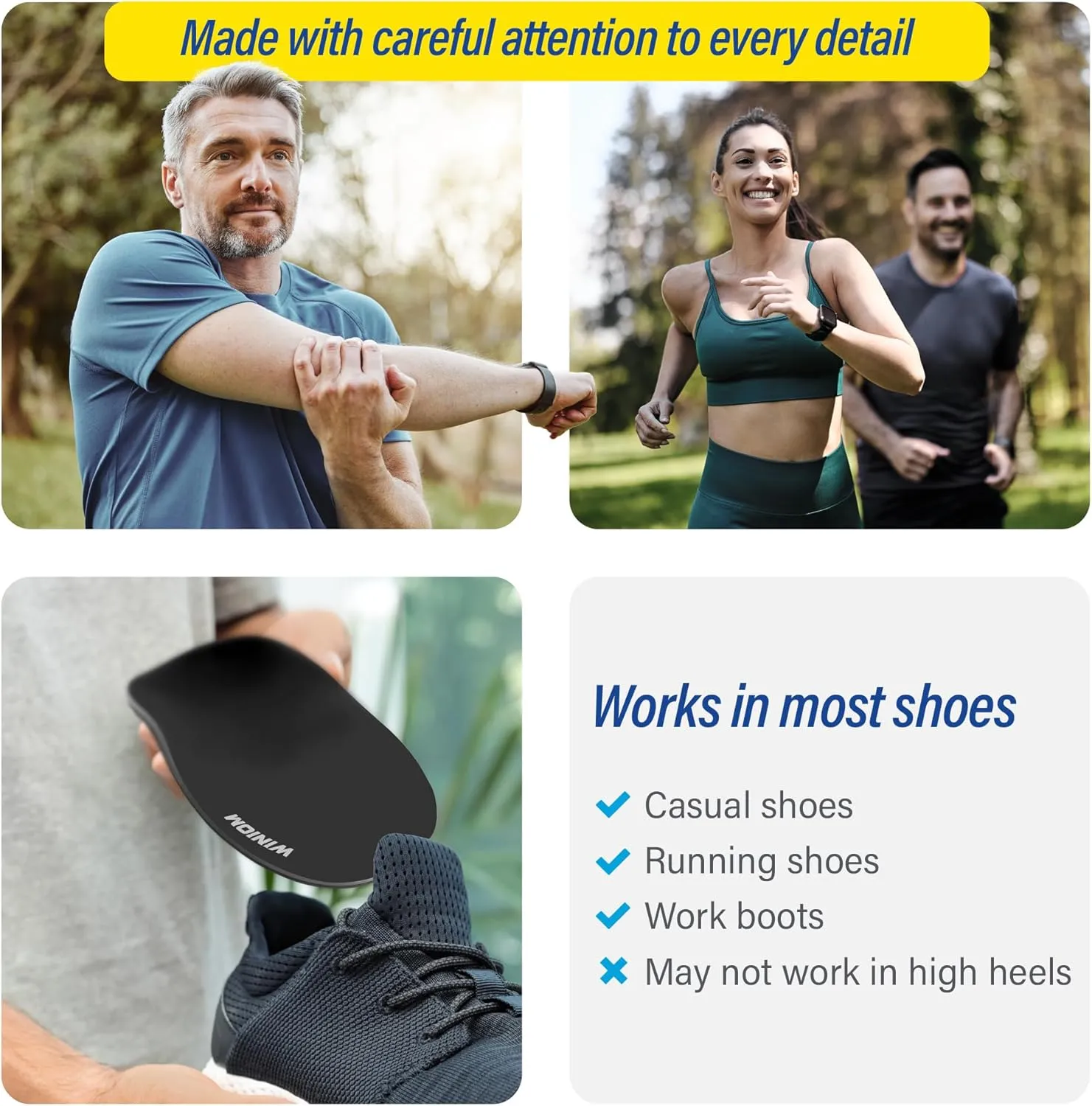 Orthotic Insoles for Plantar Fasciitis - Arch Support, Shock Absorption, Shoe Inserts for Men & Women - Relieve Heel & Foot Pain, Ideal for Flat Feet (Black (2 Pairs), M 9-9.5 / W 11-11.5)