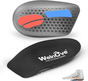 Plantar Fasciitis Heel Inserts for Heel Pain - Welnove Shock-Absorbing Anti-Slip Gel Shoe Cushion Cups with Arch Support for Heel Spurs Flat Feet - Heel Support Inserts for Women 10.5-13 Men 8.5-12