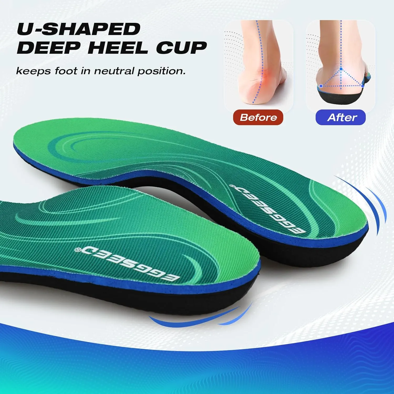 Plantar Fasciitis Insoles, High Arch Support Orthotic Shoe Inserts, Relieve Foot Pain and Flat Foot,Arch Pain Relief(Men 7-8.5/Women 8-9.5, Green)
