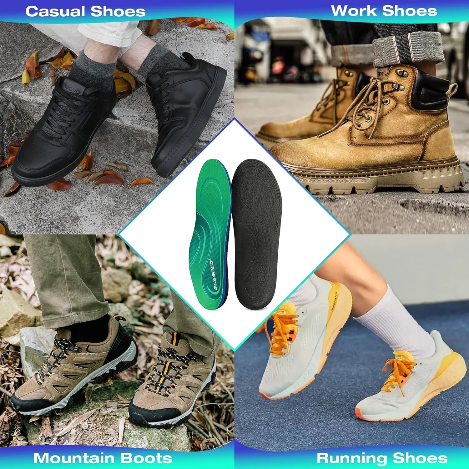 Plantar Fasciitis Insoles, High Arch Support Orthotic Shoe Inserts, Relieve Foot Pain and Flat Foot,Arch Pain Relief(Men 7-8.5/Women 8-9.5, Green)
