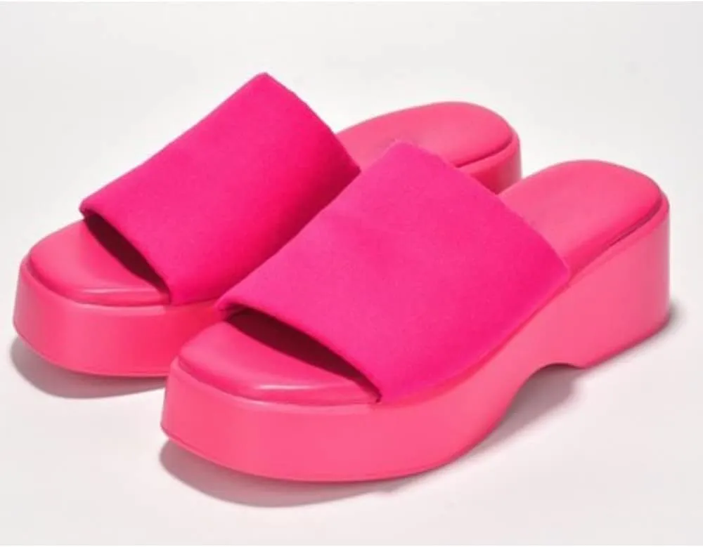 Platform Sandals Women Wedges Slides Chunky Heels Wedge Sandals Fabric Mule Fitted Cloud Lightweight Shoes Slipper  Memory Foam