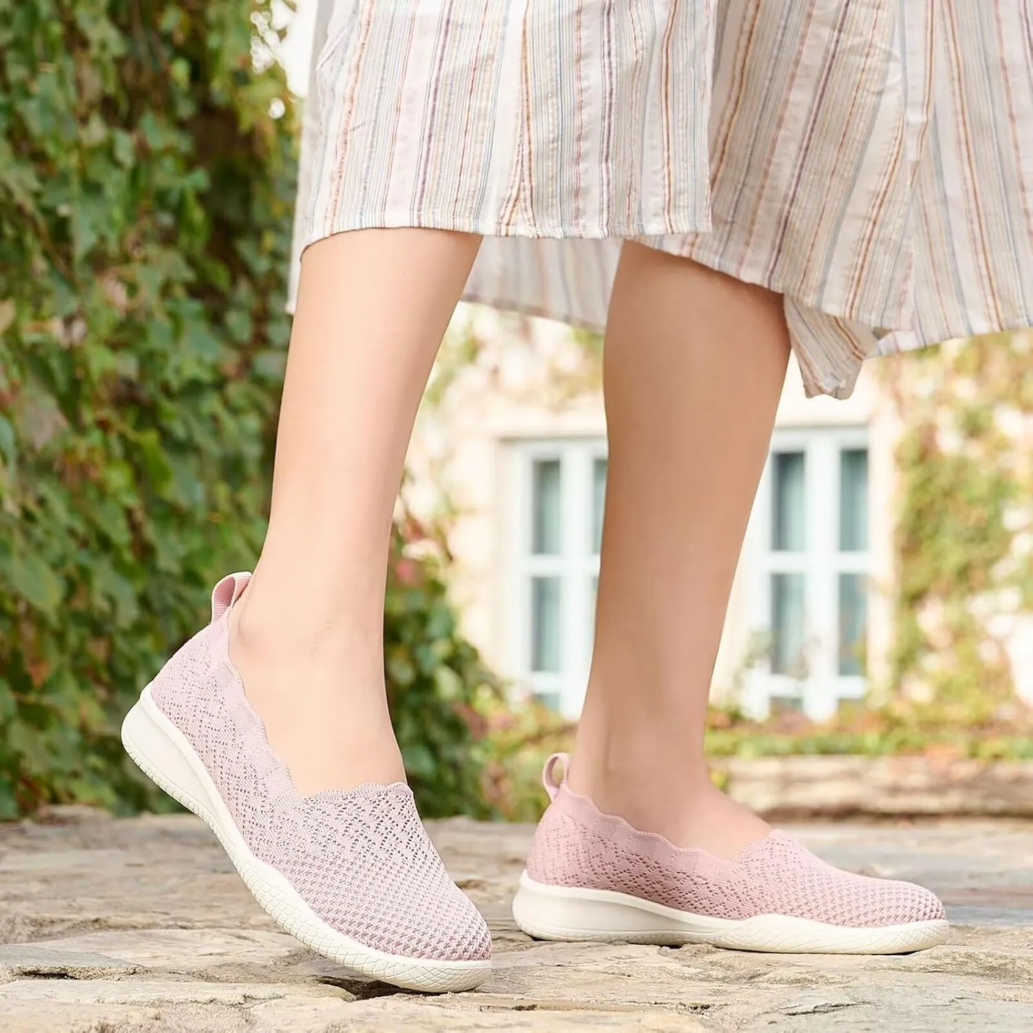 poemlady Women's Walking Shoes - Mesh Slip on Sneaker Knit Round Toe Casual Memory Foam Low Wedge Nurse Shoes for Work