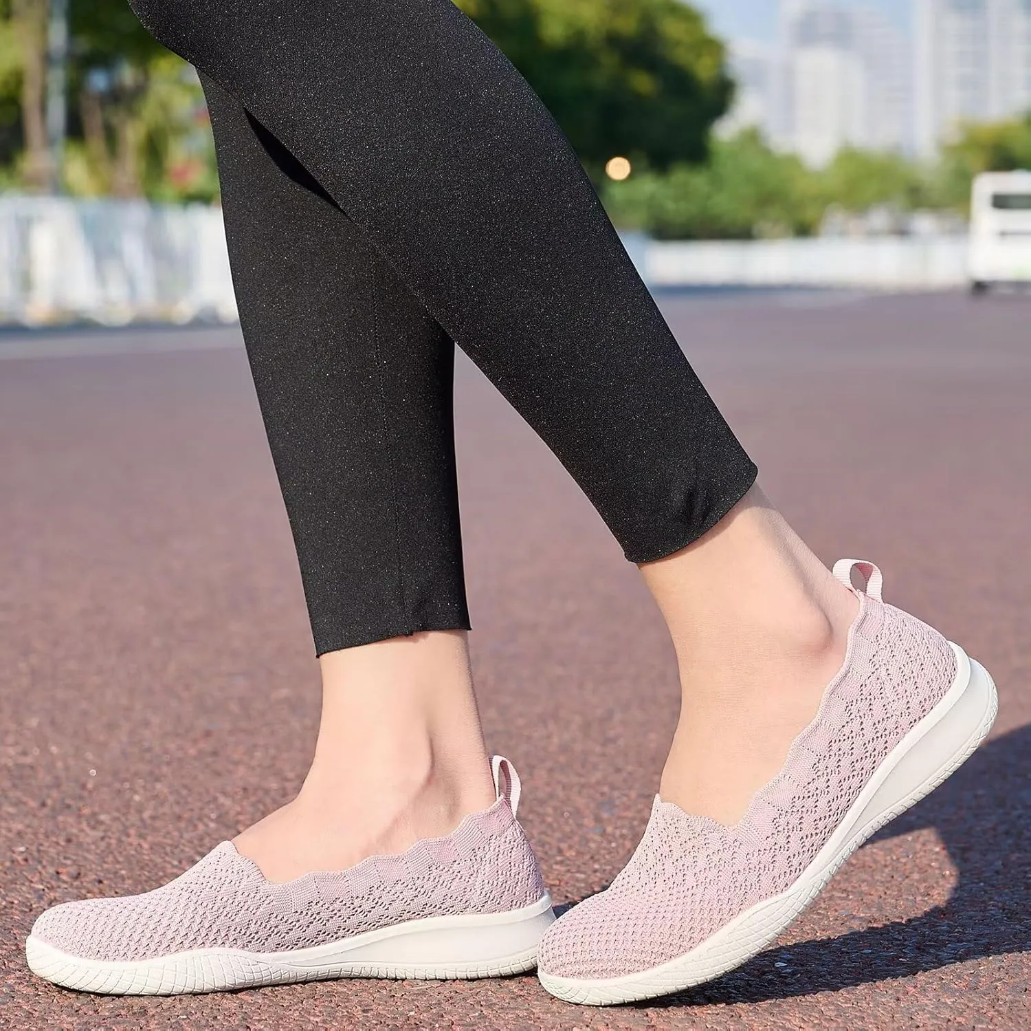 poemlady Women's Walking Shoes - Mesh Slip on Sneaker Knit Round Toe Casual Memory Foam Low Wedge Nurse Shoes for Work
