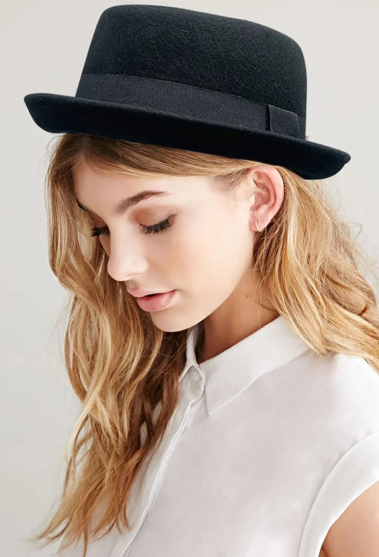 Pork-Pie-Hat Wool-Felt-Bowler Porkpie-Boater Derby-Fedora-Hat for Men-Women (M)