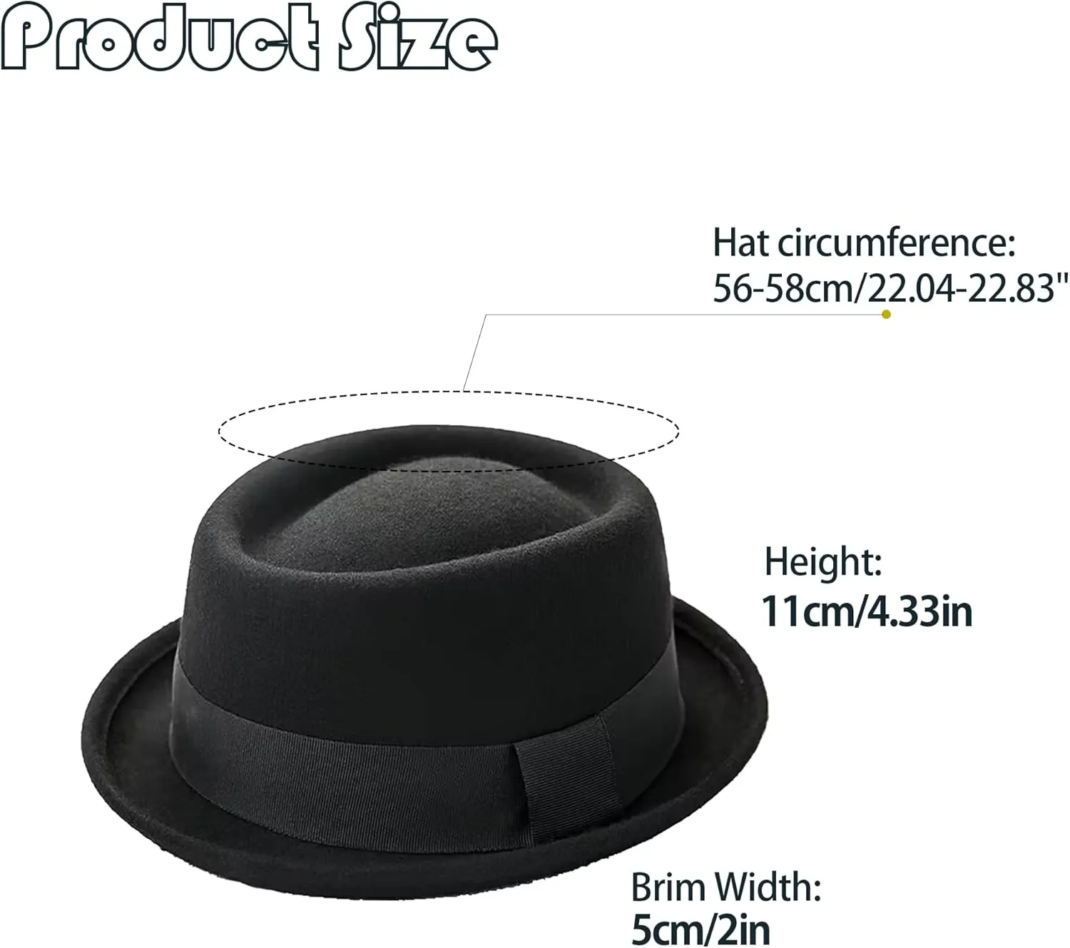 Pork-Pie-Hat Wool-Felt-Bowler Porkpie-Boater Derby-Fedora-Hat for Men-Women (M)