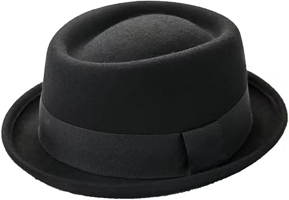 Pork-Pie-Hat Wool-Felt-Bowler Porkpie-Boater Derby-Fedora-Hat for Men-Women (M)