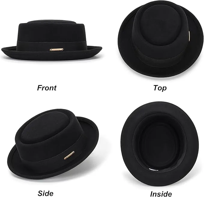 Porkpie-Hat Boater-Fedora-for Men/Women - Classic Short Brim Church Derby Fedora-Hat(Szie:S-M)