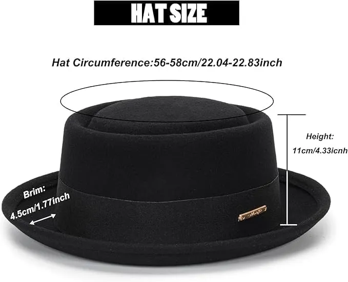 Porkpie-Hat Boater-Fedora-for Men/Women - Classic Short Brim Church Derby Fedora-Hat(Szie:S-M)