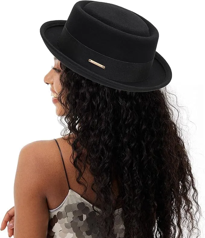 Porkpie-Hat Boater-Fedora-for Men/Women - Classic Short Brim Church Derby Fedora-Hat(Szie:S-M)