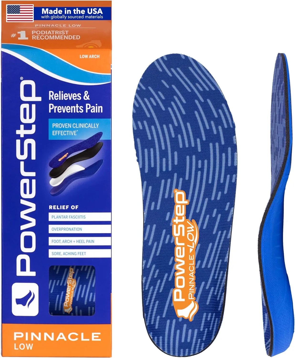 Powerstep Mens Pinnacle Low Insole, Blue/Orange, Men S 12-13 US