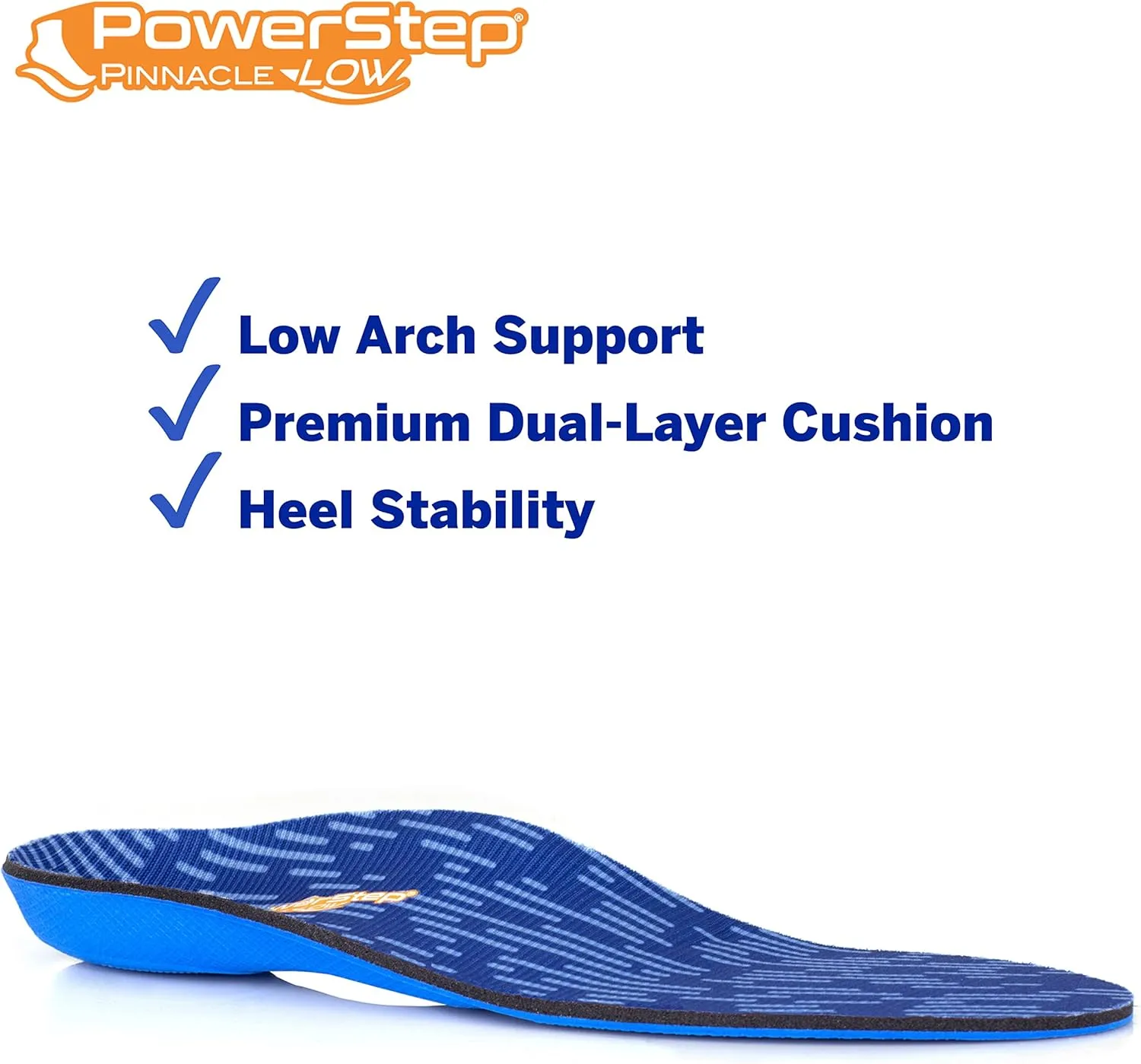 Powerstep Mens Pinnacle Low Insole, Blue/Orange, Men S 12-13 US