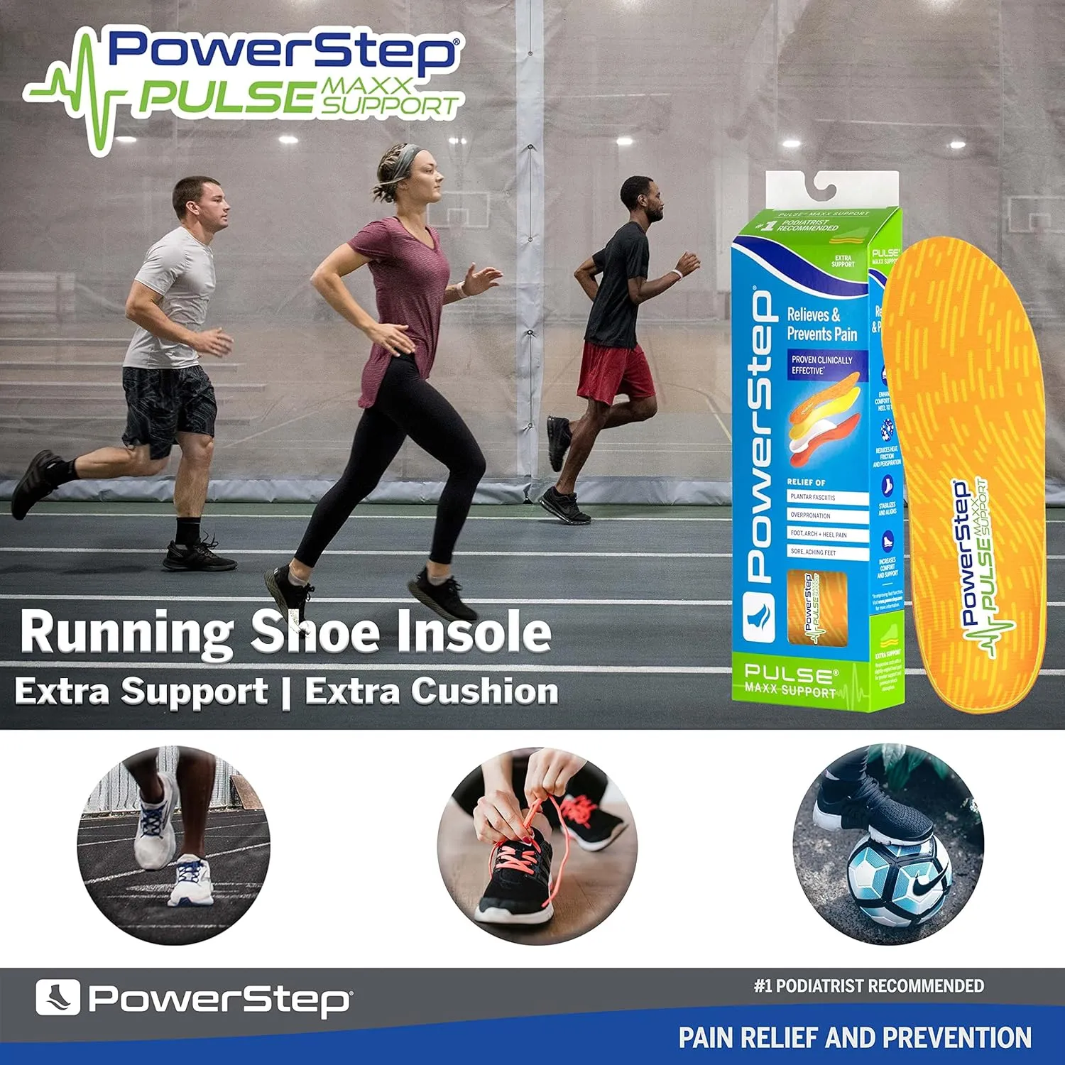 PowerStep Pulse Maxx Running Insoles - Overpronation Corrective Orthotic Inserts for Running Shoes - Maximum Ankle, Foot Pain Relief & Arch Support Insoles - Made in The USA (M 4-4.5, F 6-6.5)