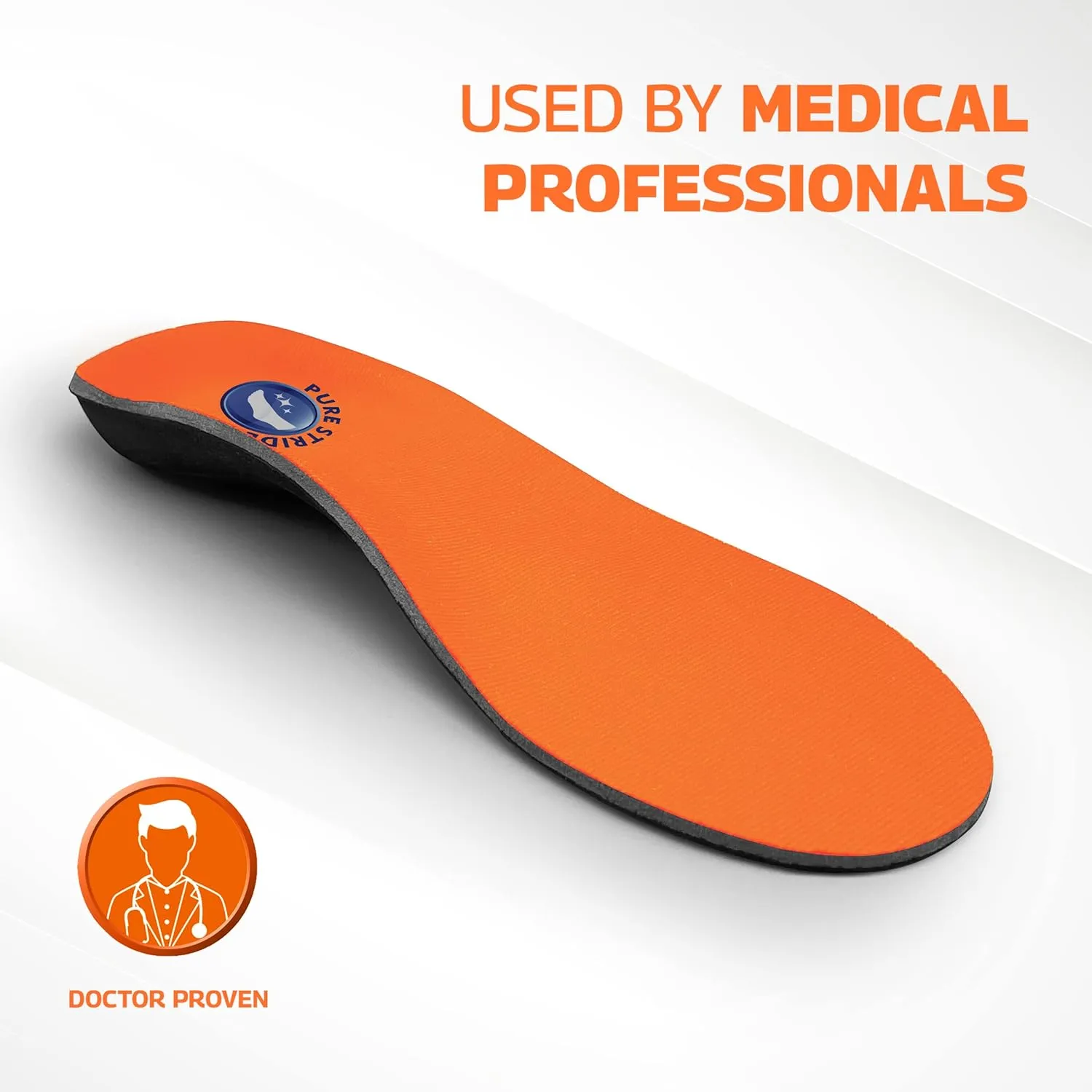 Pure Stride Bold Professional Full Length Orthotics - Shoe Support for Metatarsals, High Arch, Flat Feet - Pain Relief for Plantar Fasciitis, Arch, Heel - 1 Pair, Men 5-5.5/Women's 7-7.5, Bold Orange