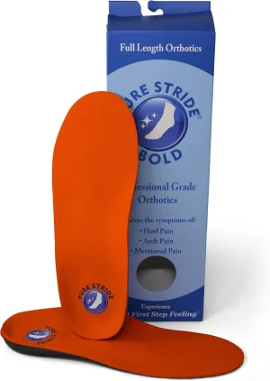 Pure Stride Bold Professional Full Length Orthotics - Shoe Support for Metatarsals, High Arch, Flat Feet - Pain Relief for Plantar Fasciitis, Arch, Heel - 1 Pair, Men 5-5.5/Women's 7-7.5, Bold Orange