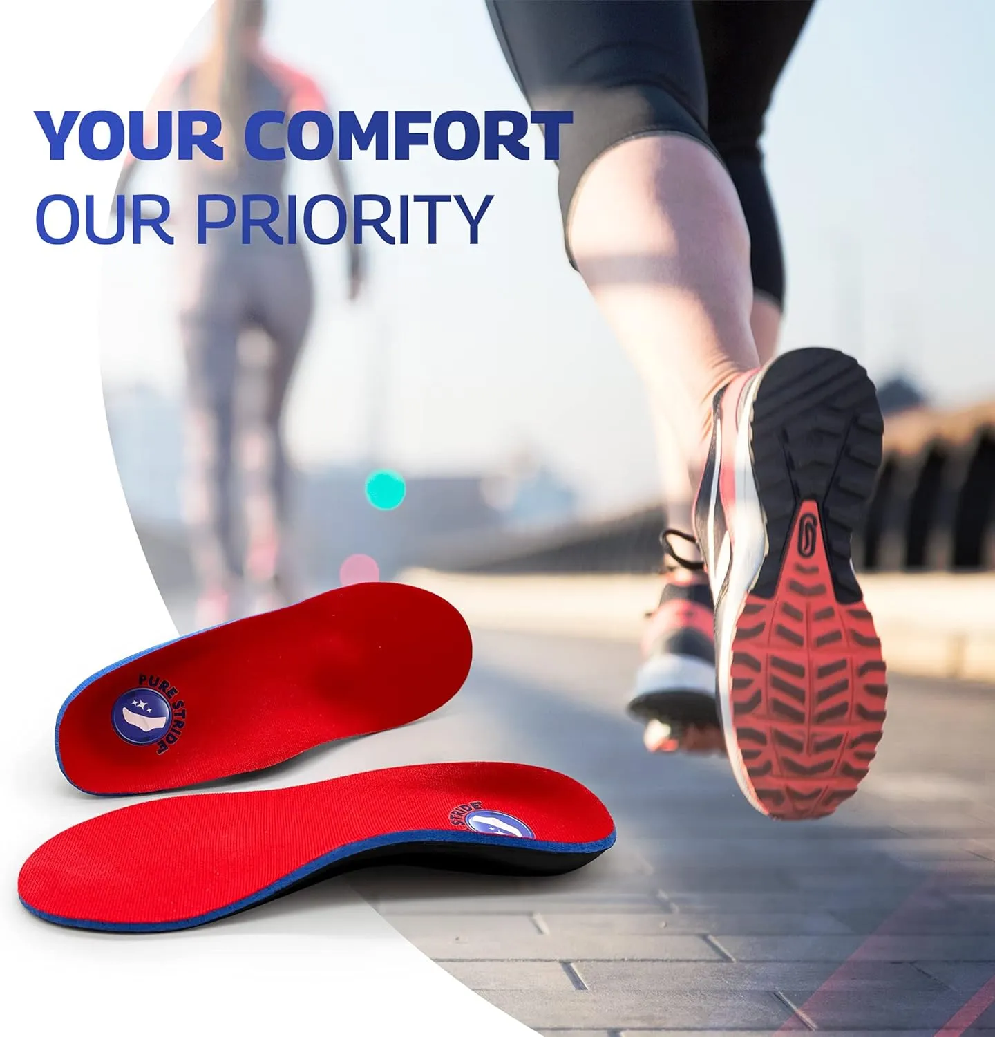 Pure Stride Professional Full Length Orthotics - Shoe Insert & Support for Metatarsals, High Arch, Flat Feet - Pain Relief for Plantar Fasciitis, Arch, Heel - 1 Pair, Men's 10-10.5, Women's 12-12.5