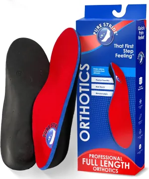 Pure Stride Professional Full Length Orthotics - Shoe Insert & Support for Metatarsals, High Arch, Flat Feet - Pain Relief for Plantar Fasciitis, Arch, Heel - 1 Pair, Men's 5-5.5 / Women's 7-7.5
