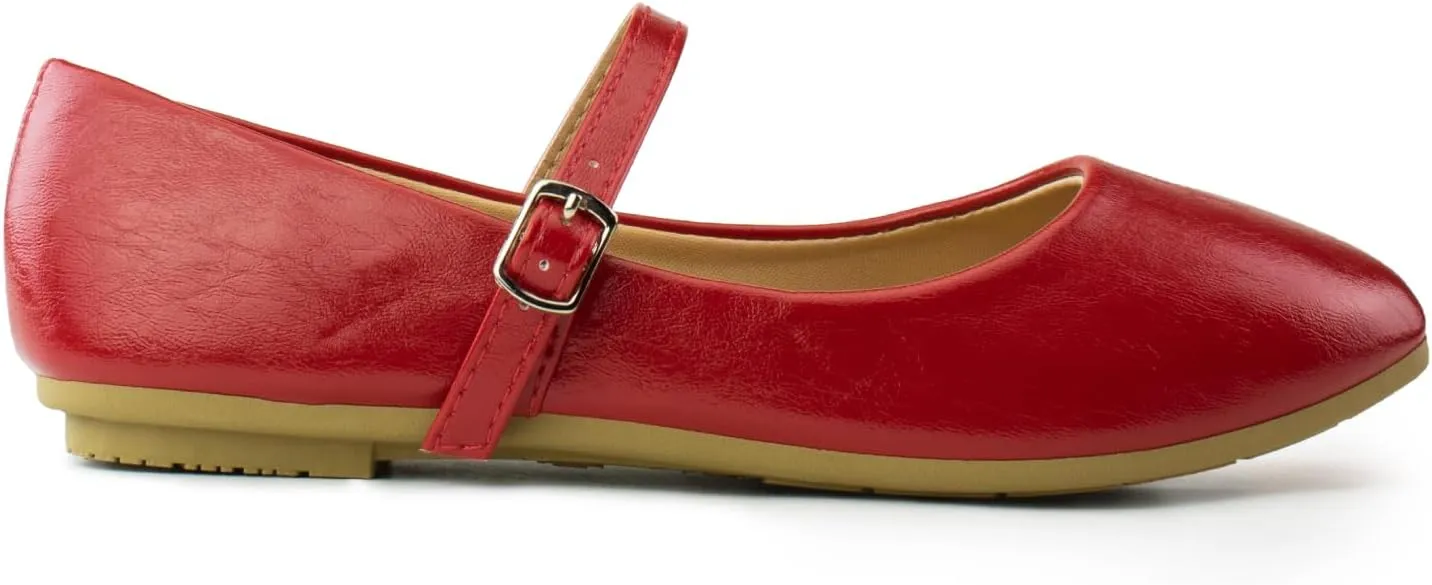 RF ROOM OF FASHION Women's Buckle Strap Mary Jane Ballet Flats