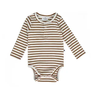 Rib Henley Body Suit - Russet Stripe