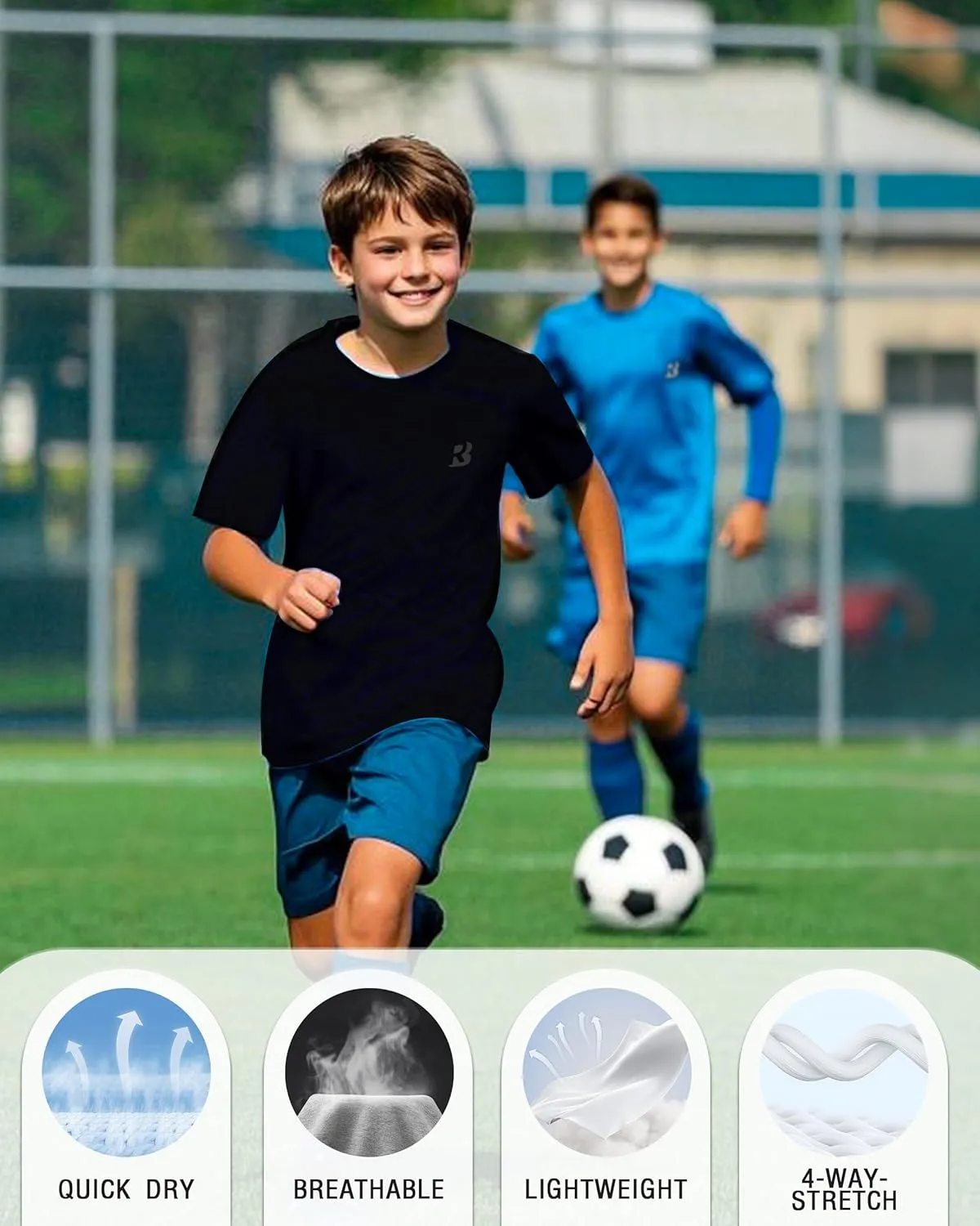 Roadbox Boys Compression Shirt, Youth Short Sleeve Undershirts for Basketball Baseball Soccer, Quick Dry Athletic Base Layer