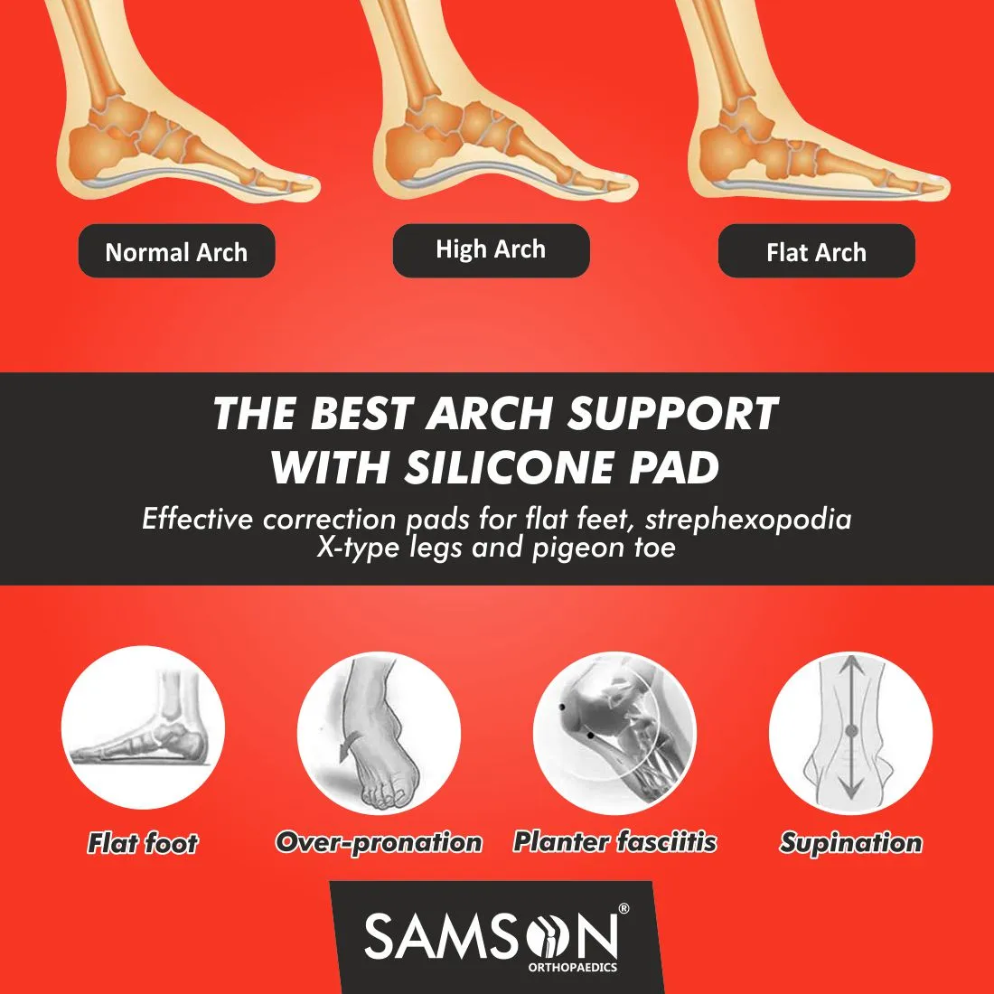 SAMSON Arch Support with Silicon Pad (Pair)
