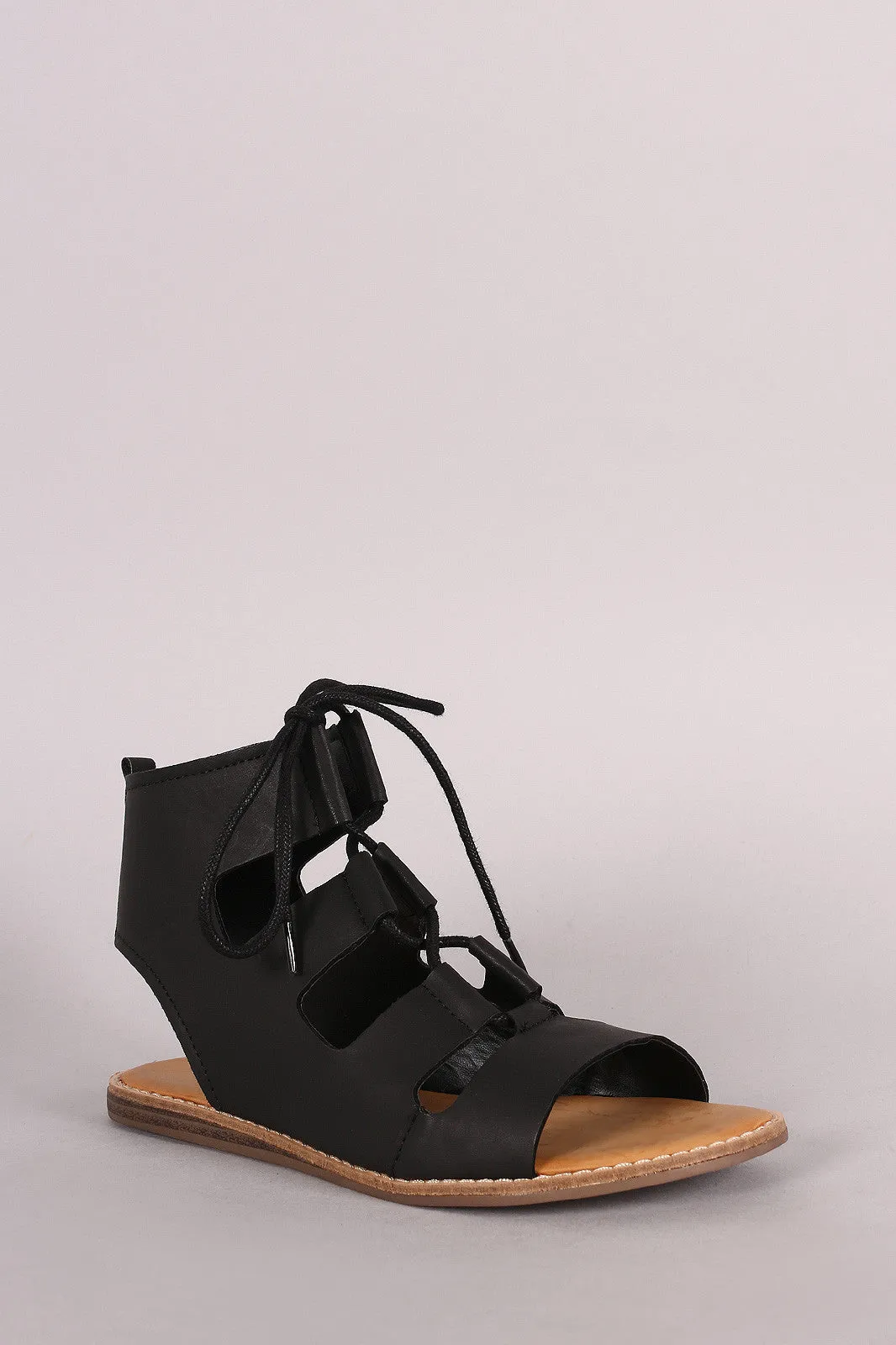 Sandal Flat Toe Open Bamboo Gladiator Up Personalized Seamless delivery Lace