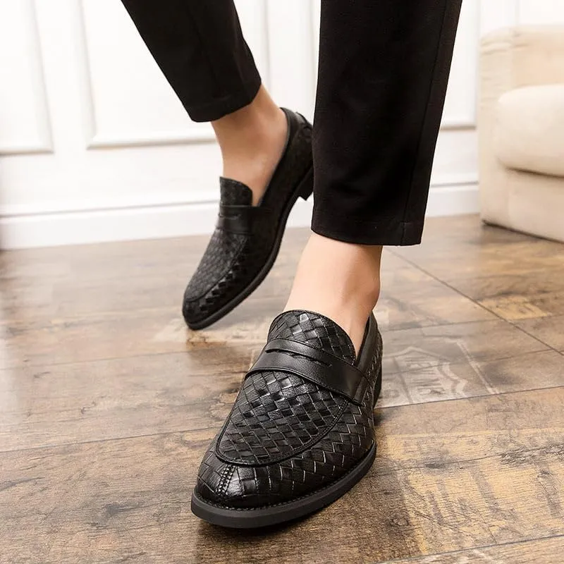 Santimon Men's Slip On Loafers, Comfort Breathable Woven Leather, Classic Penny Slot, Formal Casual Shoes