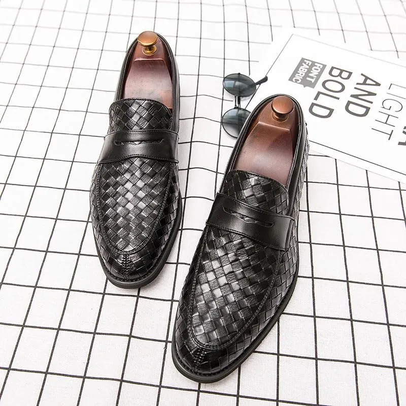 Santimon Men's Slip On Loafers, Comfort Breathable Woven Leather, Classic Penny Slot, Formal Casual Shoes