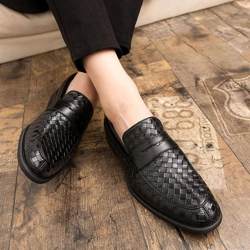 Santimon Men's Slip On Loafers, Comfort Breathable Woven Leather, Classic Penny Slot, Formal Casual Shoes