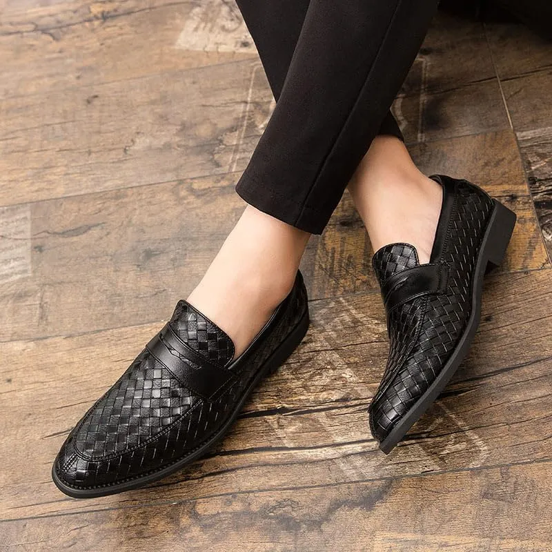 Santimon Men's Slip On Loafers, Comfort Breathable Woven Leather, Classic Penny Slot, Formal Casual Shoes